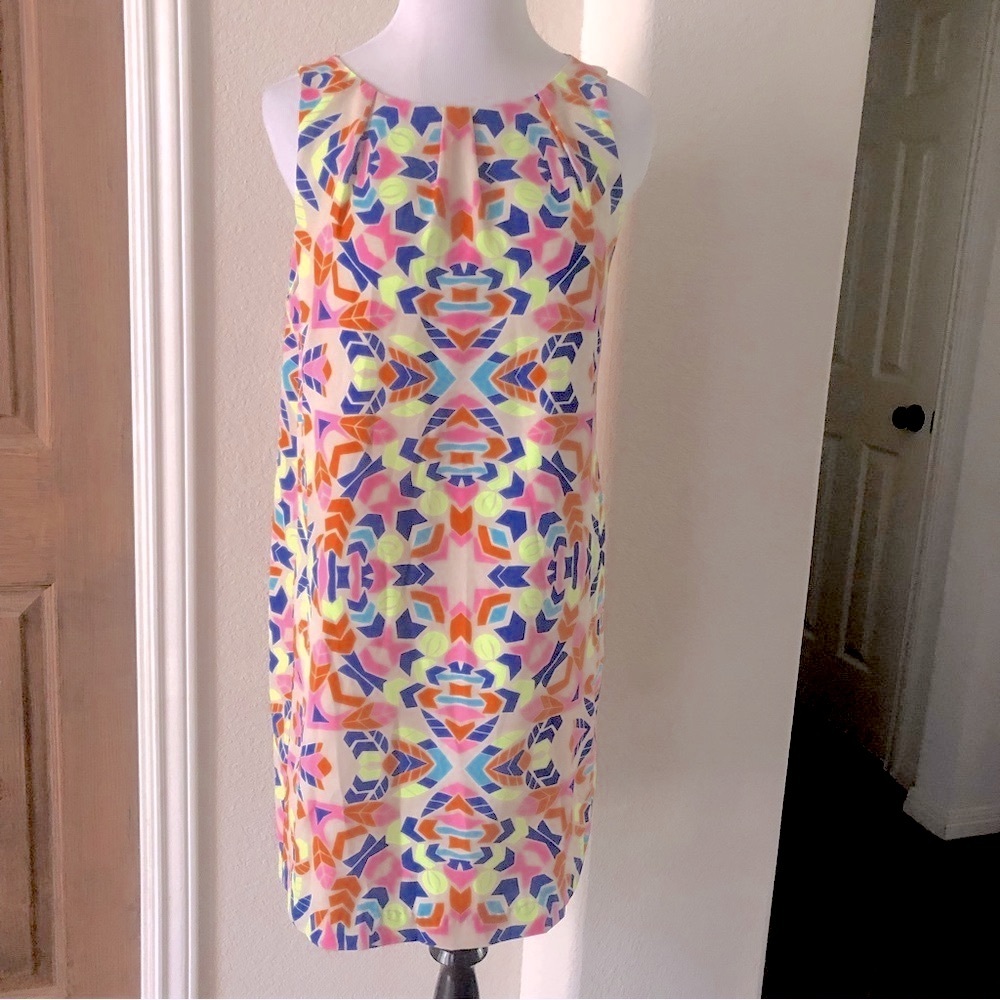 neon shift dress Vintage 60s Mod Shift Dress | Neon Psychedelic Abstract Print
